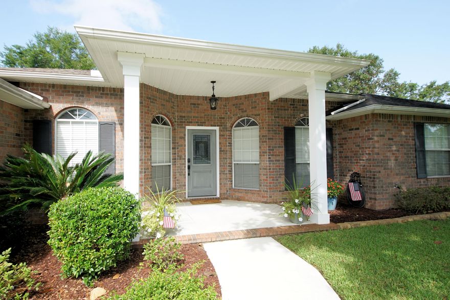 Graceful white columns create striking curb appeal for this spacious 4 bedroom plus bonus room, and 2 bathroom home in the heart of Bluewater Bay. NEW roof will be installed by the new year! Termite bond with Terminix was just renewed in Sept 2021 & is transferable. Granite, wood LVP flooring, tile, carpet, NEW paint. ALL brick home, sprinkler system on well, fenced back yard with storage shed, and over-sized garage. Split house plan with Master Bedroom on one side & other bedrooms on other side. Extra large lot-0.3 acre! Kitchen includes pantry, stainless steel appliances and eat-in breakfast area. Loads and Loads of cabinets with built in desks for kids & mom! Master Suite is spacious with tray ceiling and plenty of light.