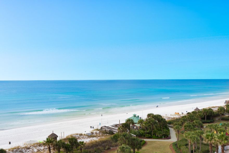 A semi-private elevator whisks you from the elegant St. Thomas lobby and opens directly into the condo's foyer.  As you walk into the living/dining/kitchen area a wall of windows provides spectacular views of the Gulf of Mexico. From this 8th floor 3 bedroom/3 bath unit, you not only have endless views of Destin's famous emerald green waters but also the sugar white sand beach, luscious green landscaping and the fabulous 7500 sq. ft. lagoon pool. Step onto the large rounded covered terrace which feels like an extension of the living area.  All 3 bedrooms are gulf front with terrace access. The master bedroom boasts a large walk-in closet and the master bath has double vanities, jacuzzi tub and a separate shower.  St. Thomas is the premier rental restricted property in all of Destin and