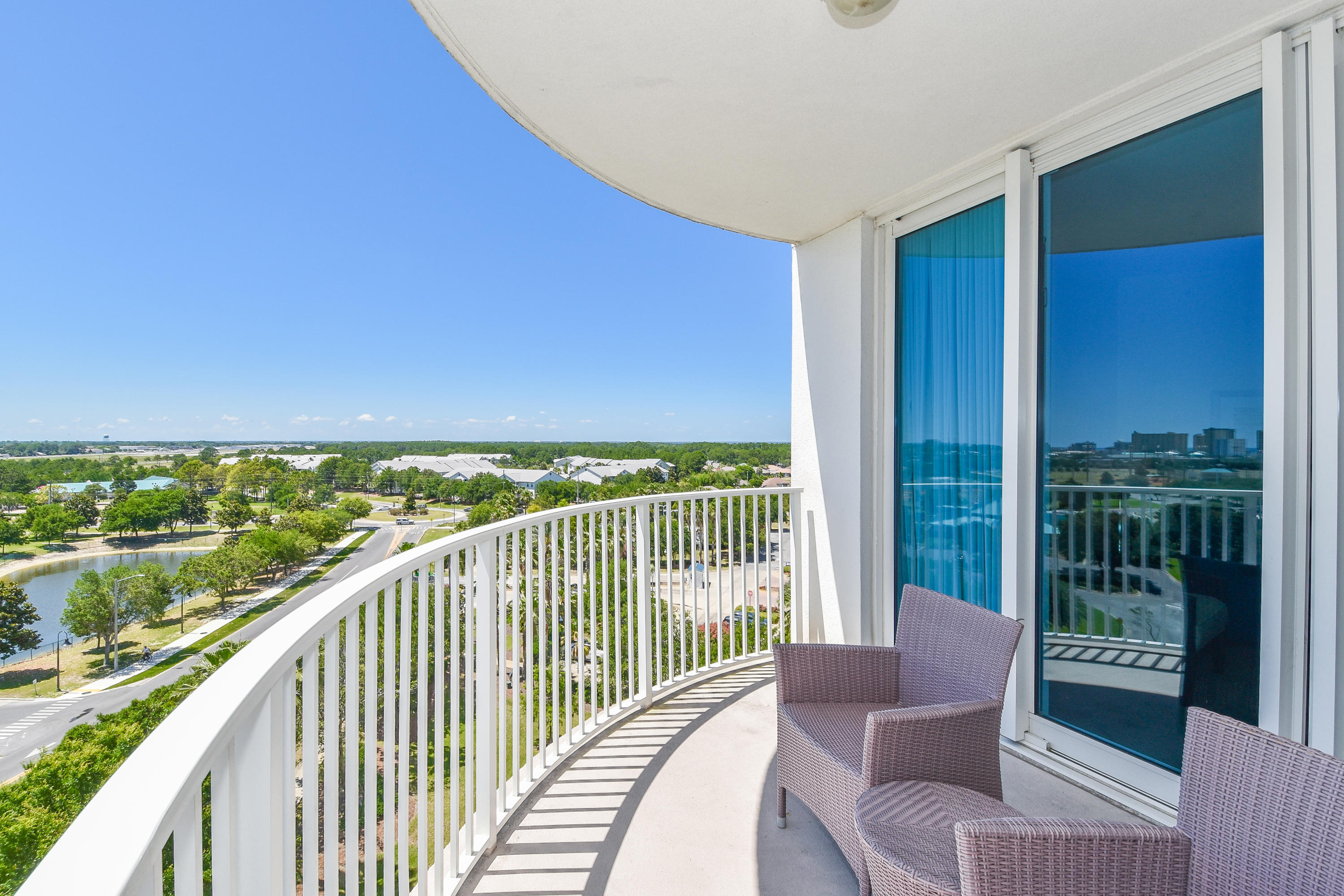 This 9th floor westerly facing junior two-bedroom condo offers views over the City of Destin and the Gulf of Mexico. It has an open concept living and dining area, as well as an inviting large balcony. The lagoon pool and water features are the resort's crowning attractions. Onsite amenities include multiple pools with waterfall features, a hot tub, playground, fitness center, and tennis and basketball courts. Also, newly added, is an on-site restaurant offering lunch, dinner, room service and even in-season poolside service. Shuttle service to the June White Decker Public Beach access is offered in-season. All utilities are included in HOA dues water, sewer, electric, cable, WiFi, phone, trash! Excellent opportunity for a vacation rental, second or primary home.