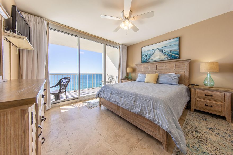 RARE OPPORTUNITY!!! UPDATED 3BR/2BA CONDO IN FABULOUS MAJESTIC BEACH. Gulf front master suite. All tiled flooring, stainless appliances, custom white cabinets, quality furnishings & artwork. Open floorplan boasts fabulous Gulf and sunset views from the balcony, living room, dining room, kitchen, and master suite: providing the ultimate living and entertaining environment! This condo provides a place to relax and unwind while enjoying the best views ever of the Emerald Coast. Rental ready. Great unit for primary, second home & great rental. Majestic Beach Resort was renovated in 2019. It has everything you need! The VERY BEST AMENITIES: Tennis/pickleball, arcade/game room area, Starbucks coffee made on site at the market, H20 Bar and Grill by the poolside. (Seasonal) There are Five total pools, three outdoor pools, and two indoor pools! There are three hot tubs to choose from and several beach accesses/showers. Walkover bridge to each tower from the parking garage. Secure covered parking. There is a movie theater onsite, 24-hour security, vending/ice, Fitness center, dog run, and grilling areas. Convention center! In proximity to Walmart, Gift Shops, Fine Dining, Entertainment and just a few minutes to Pier Park! Majestic Beach has some of the absolute best amenities in PCB.  Don't miss out on this one!!!