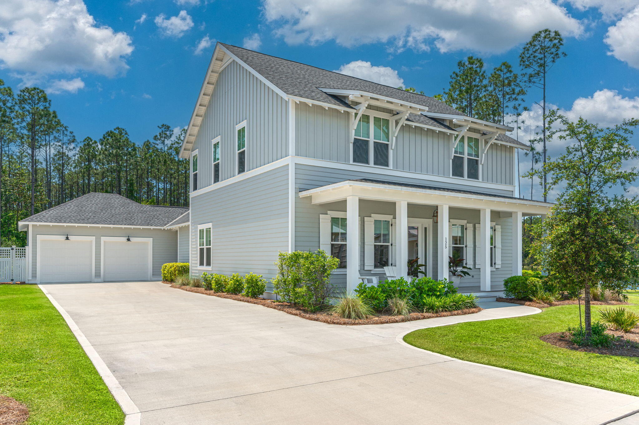 Meticulous attention to detail has been given to every aspect of this stunning 5 bedroom, 4.5 bathroom home in Watersound Origins. Built by Huff Homes, this residence is sure to impress. An ideal floor plan creates a relaxed flow, while large windows and doors provide an abundance of natural light. On the first level, the great room opens to a well-appointed kitchen, complete with quartz countertops, and top of the line cabinets and appliances. To the rear of the main living space a large set of doors open to a spacious screened porch which overlooks the home's private pool and fenced back yard.  Also on the first level is a gorgeous entryway, primary bedroom with bathroom and walk-in closet, guest bedroom with ensuite bathroom, mudroom, large laundry room, and powder room.