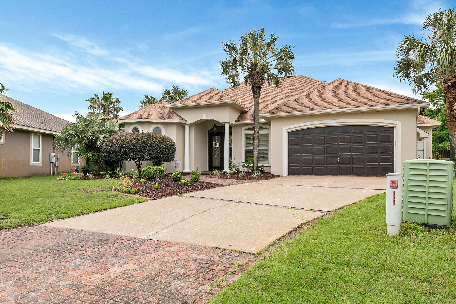 Exquisite, salt water pool home in Chardonnay Estates subdivision, in the desirable Bluewater Bay area of Niceville. MOVE IN READY, heated POOL house  4 bedrooms, 3 full baths and 2 living areas. split floorplan. Tile floor through out main living areas & baths, wood look laminate in bedrooms. New Water Heater 2022, New Roof 2021, New stainless steel appliances 2020 & Exterior repainted w/ Elastomeric Paint , New HVAC & Pool replastered and saltwater system installed 2019. Central Vacuum. Terminex Sentricon Bait system & Bond. Hurricane shutters, whole house stereo system. Alarm System  & whole house intercom system, A+ Niceville schools, walking/biking trails around BWB. Minutes to the mid bay bridge to Destin beaches. Easy commute to Eglin, Duke, 7th SFG & EOD schools & Destin/FWB airpor