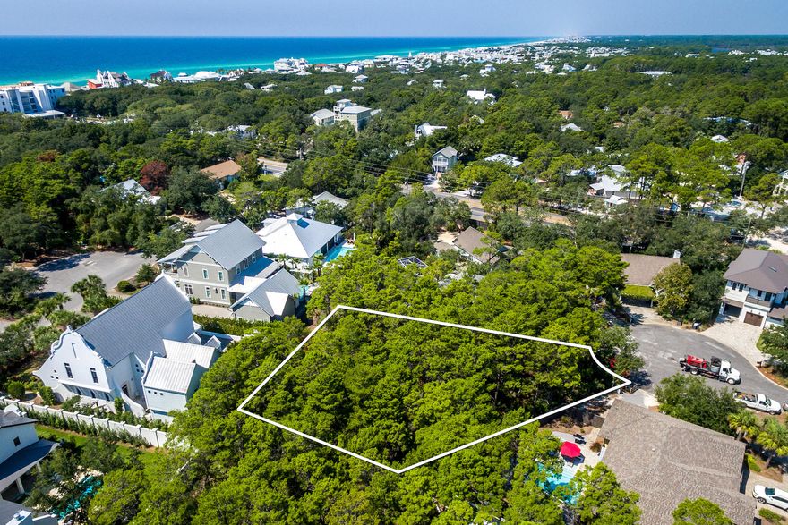 Location, Location, Location... Enjoy this large .3 acre wooded homesite in the heart of Seagrove Beach. Perfect fit for someone who wants the peace and quiet of living on the end of a cul-de-sac, no HOA fees, paved road and three blocks to the beach. Room to build large home with a separate guest house, pool or courtyard. Several public beach accesses, half a mile to Seaside restaurants, shopping and Watercolor Crossings, walking/biking paths, and state park bike trails. Buyer to verify all information and dimensions