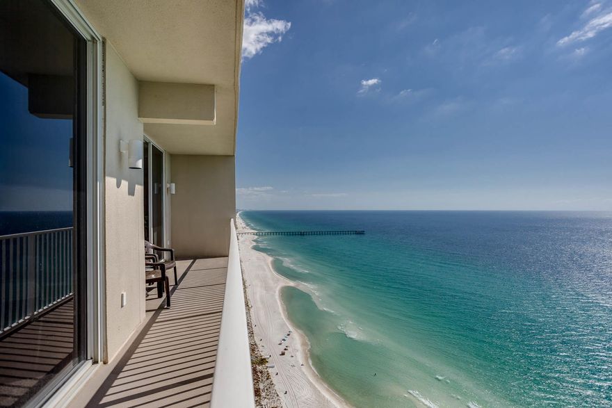 You must see the stunningly excellent 180 degree panoramic views of the sparkling emerald green gulf waters and white sand beaches from sunup to sundown from this one bedroom Master on the Gulf, two bath with bunk area unit. Close to the east end of the building, unit 2715 offers 923 sf of pure comfort. The floor to ceiling sliding doors in both the living area and Master bedroom allow for the natural light to shine in. Kitchen offers granite counters with updated stainless appliances. This unit is exquisitely decorated in warm earth-tones with beautiful furnishings throughout. Tidewater is a vacation rental dream with 2 outdoor pools, indoor pool, Tiki bar, restaurant, steam/sauna, fitness room, full movie theater, convenience store, beach service, gift shop, covered garage parking and