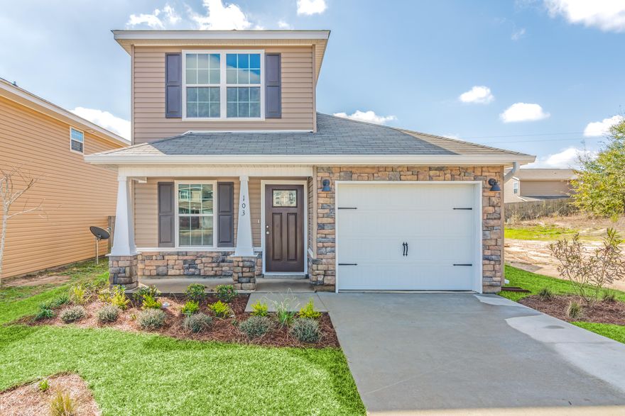 Remarks: Award winning subdivision. This 3-bedroom, 2.5-baths, cottage style, two story home has a spacious open downstairs floor plan. Kitchen is complete with breakfast bar, pantry, stainless steel appliances all over-looking the Dining area. French doors off the Family room leads you to the privacy-fenced back yard with patio. Upstairs offers a Full Bathroom, and three spacious bedrooms. The Master suite includes dual vanities, a large walk-in closet, separate shower. Decorative Columns, cedar shake vinyl siding and stone exterior accent the exterior of the home. Fully landscaped yard with sod in front back and sides. Actual colors may vary. Pictures are from a previously built home.Seller will pay up to $2500 with the use of one of the preferred lenders.