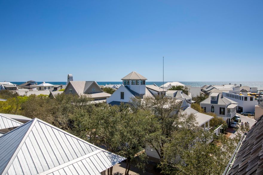NEW PRICE for this beautiful Rosemary Beach Condo with Gulf views. The Mercado sits prominently on the Beachside of 30A. Entering this top floor unit, you are greeted by a circular foyer which opens onto the spacious dining area and gourmet kitchen.  The hardwood floors in the living areas are complemented by stone floors in baths. The relaxed style of the living room is enhanced with a balcony for taking in the expansive views of Rosemary Beach and the shimmering Gulf waters. The master bedroom invites you to relax in elegance,. The adjoining balcony offers a secluded area for two to enjoy a cup of coffee and the glorious sunrises over the Gulf and roof tops. The secondary bedroom has an additional sleeping alcove with a twin sized custom cushion.
As a Mercado homeowner you are welcome to enjoy the private office space and large balcony on the third floor for your personal  use.
Park your car in the convenient parking under the building in your deeded parking space. You can easy walk to the restaurants and shops and the beach on the south side of Rosemary Beach Town Center. 