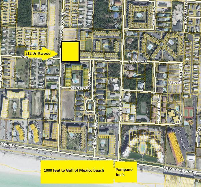 Phenomenal development opportunity to split large lot walking distance to Gulf of Mexico beach. Potential to subdivide to four lots, zoned Neighorhood Infill. Adjacent homes recently selling for over 1 million on .12 acre lots. Think about the possibilities to build similar houses and offer for $1,000,000 each. Builders, developers, investors should take note. This rare development parcel is 27 yards to public beach on the Gulf of Mexico, Pompano Joe's and beach boardwalk. South of Highway 98, between Destin and Sandestin, this is one of the few remaining oversized lots available walking distance to public beach. House on site remains at no value, occupied. Buyer to perform feasibility study to determine suitability for desired use and verify all information.