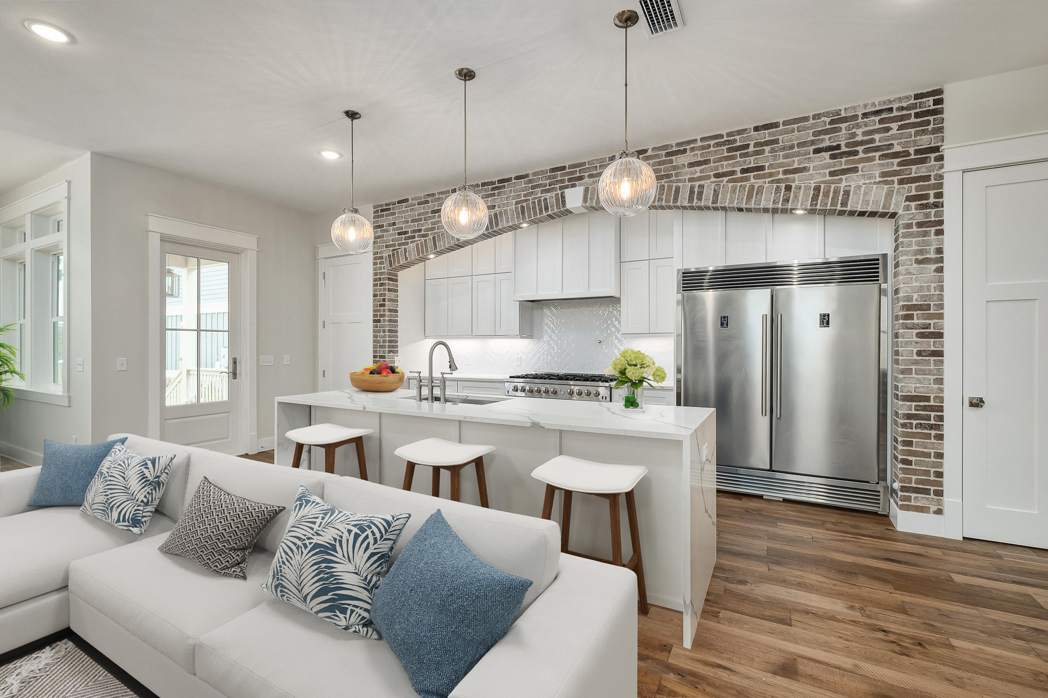 Extremely unique lake front new construction homes on Lake Powell in Inlet Beach w/ only a short walk or bike ride to the Gulf/Beaches of South Walton or Camp Helen State Park. This home is also close to all that 30A has to offer. Inlet Beach is a very upcoming area with phenomenal public beach accesses, as well as, abundant shopping, dining, etc. These homes have been meticulously built with private docks, private pool, carriage house with large bedroom vaulted ceiling and full bath. The home boasts a four bedroom main house with hardwood flooring throughout, two fireplaces, large open floor plan, huge porches, 9' island, oversized fridge/freezer, ice maker, wine fridge, spray foam insulation with impact doors & windows.