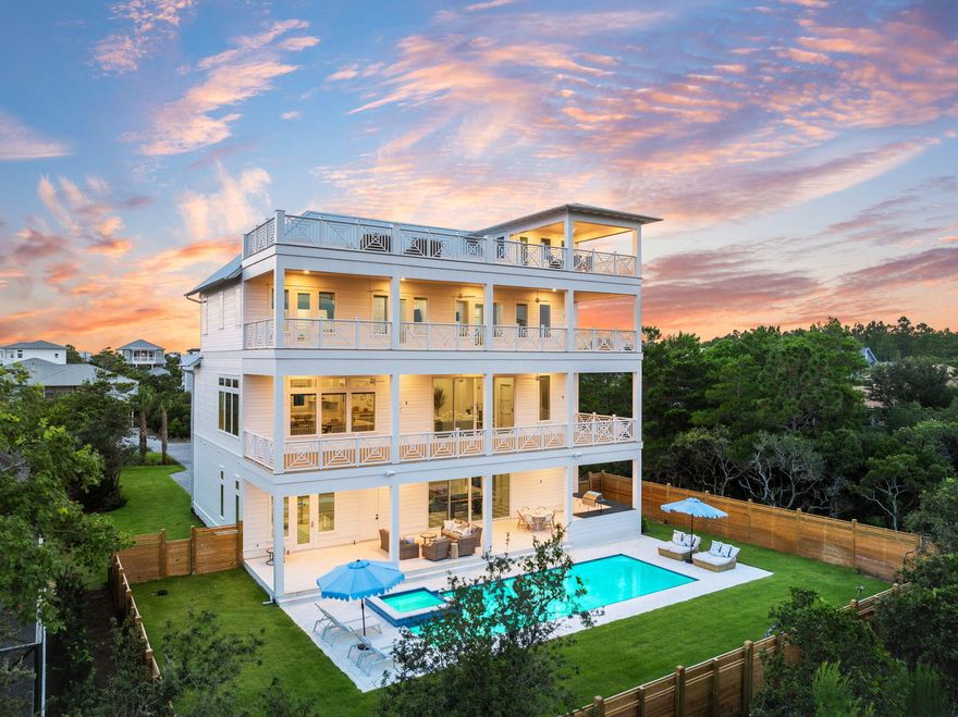 Welcome to the luxurious 100 Brenda Lane boasting PRIVATE DEEDED beach access and breathtaking sunrise-to-sunset gulf views from the rooftop deck. This contemporary Inlet Beach stunner epitomizes beach living at its very best, offering 8 stunning bedrooms and 7.5 luxurious bathrooms that will leave you in awe.From the serene courtyard entry to the open layout and high ceilings, this home exudes sleek and stylish living at every turn. The huge game room features a wall of glass that opens up onto an oversize paver deck, pool, lanai, and raised spa, creating a seamless flow between indoor and outdoor living that is perfect for entertai