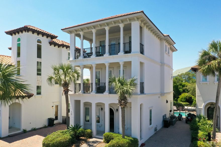 Luxury 3-story beach retreat in coveted Blue Mountain Beach, just steps to sugar-white sands and shimmering emerald waters. Sleeps up to 16 with 4 private en-suite bedrooms + large bunk room including two primary suites with spacious upper-level porches offering Gulf Breezes and peek-a-boo gulf views.  Beautifully maintained and freshly updated.  Gourmet Wolf equipped kitchen, generous dining and living areas with entertainment area and wet bar.   Enjoy your own private pool and spa with brick courtyard, perfect to enjoy after a day at the beach. Strong rental potential with projections available. Beautifully managed by Royal Destination Properties. Outstanding beach location , steps from Blue Mtn Beach access,  popular 30 a Creamery, in the heart of 30a restaurants and all 30a amenities