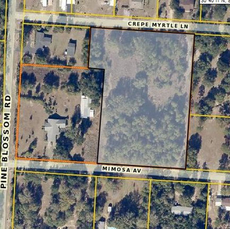 4.5 acres vacant land, fronting Crepe Myrtle Lane, subject to county approval to divide from original parcel located at 5812 Mimosa Lane.