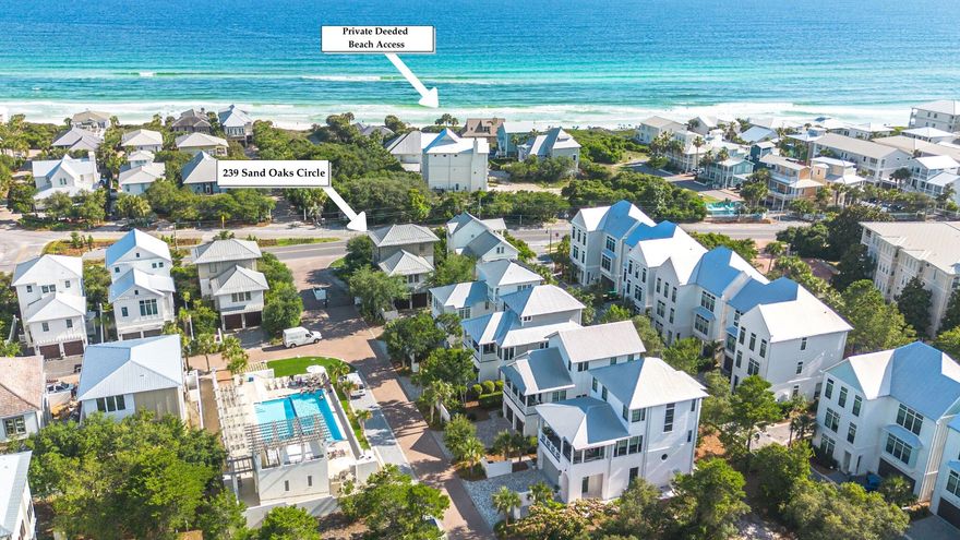 Never miss a sunset again! Introducing 239 Sand Oaks Circle - your very own sanctuary nestled within the exclusive gated community of 'Sea Nest Village' in Seagrove Beach. With a PRIVATE DEEDED BEACH ACCESS, this elegant residence offers the perfect blend of luxury and coastal charm, providing an idyllic escape along the renowned 30A coastline. With over 2,200 square feet of meticulously designed living space spread across three levels, this unique property exudes a sense of effortless sophistication.