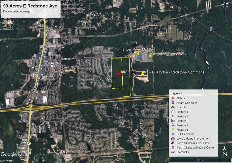 LOCATION!!! - Multiple parcels totaling 99 Acres on E Redstone Ave. Directly across from Shoal River Middle and Riverside Elementary schools. Parcels have multiple zoning possibilities with a mix of Commercial - SIngle Family and Multi Family. Redstone Avenue is already home to Publix, North Okaloosa Medical Center, various restaurants and all types of businesses as well as town-home and single family home communities. Bring your PUD to the city and take advantage of this great location near Hwy 85 and just north of Interstate 10, Eglin AFB and the Army 7th SF compound as well as Duke Field.