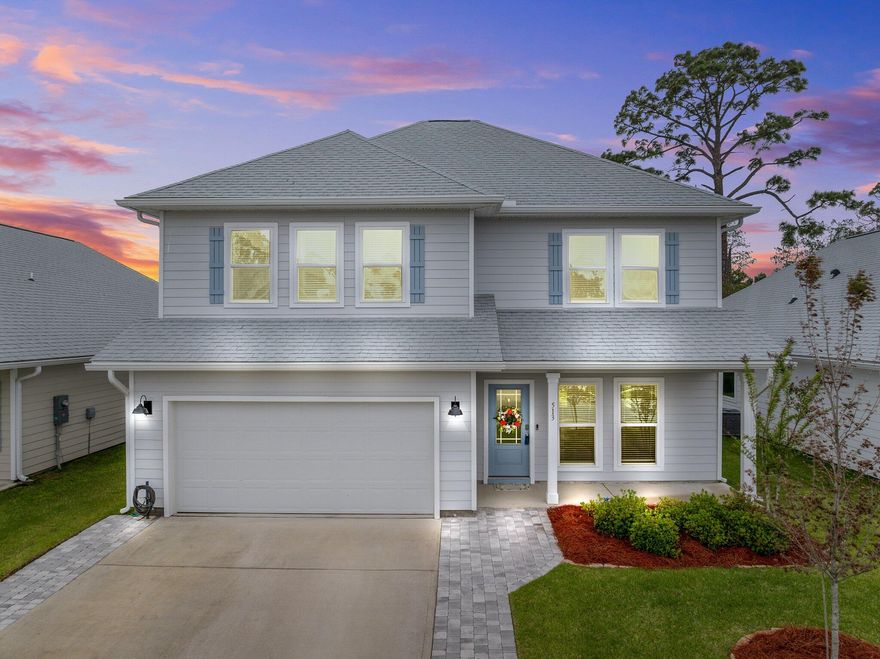 Welcome to Emerald Cove! Newly built in 2021, this 4 bedroom, 3 1/2 bath, 2 car garage, Azaela Floorplan boasts the perfect mixture of Luxury, Comfort & Space! Step inside to a large open floor plan, where the master bedroom is conveniently located on the 1st floor. The master bath features a granite double vanity, separate water closet, sizeable shower and a walk-in closet. Kitchen highlights include new quartz countertops, spacious pantry, stainless steel appliances, kitchen island and plenty of counter space! 1st floor also hosts a large living room and half bath. Upstairs you will find a Huge Bonus Living Space/game room/gym/ office/playroom or get creative! Two of the bedrooms open into a shared jack and jill bathroom with double vanities and a large soaking tub/shower combo. he fourth bedroom features a walk-in closet with the 4th full bathroom just outside the door. Such a great layout! The laundry room is also located on the 2nd floor and the washer and dryer are included in the sale. Outdoors you will find the home backs up to natural conservation land, giving you a peaceful and serene atmosphere and the spacious covered porch is perfect for entertaining! There's also a full irrigation system in the front and back yard, keeping the lawn green and healthy and an oversized driveway, perfect for additional parking. This Smart Home package also features Kwikset Keyless entry, an Echo Dot device, QOLSYS IQ touch panel, and Skybell doorbell. Constructed with the Zip Sheathing system, this home provides advanced protection and long-lasting durability. The private Subdivision also hosts sidewalks throughout, streetlights, a dog park and is approved for short term rentals. Conveniently located to Everything! Tons of Restaurants, Theatre, 1.5 miles to the Navy Base, 13 miles to Tyndall Airforce Base, 0.6 miles to Harbour Yacht Club Marina, 8 miles to Pier Park, 2.4 Miles to Publix/ Winn Dixie, 5 miles to St. Andrews State Park and less then 4 miles to the white sand and Emerald Beaches. Inquire today to discover why Northwest Florida remains one of the most highly sought out areas and start living the coastal lifestyle that you deserve!