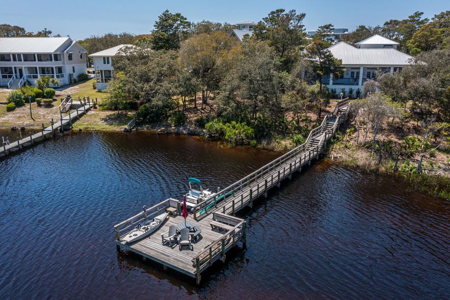 Beautiful Lakefront Property in the desirable Blue Mountain Beach Subdivision with NO HOA.  MOVE IN READY, it has been cleaned out and ready for its new owners.  This is a great house with lots of custom touches and would be a dream come true for any water lover.  A 3 tier pier dock on the Coastal Dune Lake with multiple deeded, private beach accesses in the neighborhood, plus a screened in, gunite pool.  The main home is 1916 sq ft and was built in 2018; it has 2 beds/2.5 baths and an 850 sq ft screened in, covered back porch with outdoor kitchen area.  There is an additional 506 sq ft Carriage House over the detached garage that was built in 2024; perfect for guests.  It is complete with 1 bed/1 bath; a living room/full kitchen combination, with both AC/Heat.  See the Property Flyer and list of Features in the Documents Section for additional information.  The Sellers are leaving the large gun safe that is in the air-conditioned room in the garage; the paddle boat, the canoe, the polywood table on the dock, and the heavy duty industrial grade- yet removable kid gate by the pool.