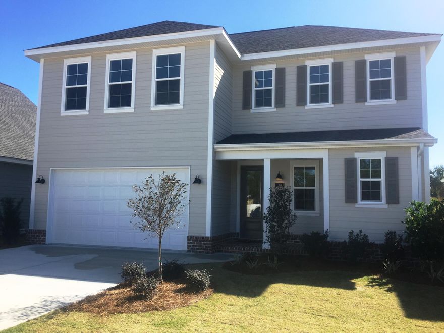 CURRENT MODEL FOR SALE, ONLY (5) HOMES REMAIN! This ''FARRAH'' plan is on a PREMIUM lot w/DIRECT ACCESS to the playground & pool. This home is highlighted w/4br, 3.5bth and a TWO-car garage, walk-in storage closet, spacious bedrooms, PLANTATION SHUTTERS & water views of the entry lake w/fountains. A reclaimed brick front porch draws your eye to this beautiful home. The wonderful Upgraded kitchen is adorned w/Quartz counter tops, 3x12 subway back splash, quiet-close cabinetry, stainless steel appliances & large pantry. Breakfast bar seats (3) comfortably & has a touch of Wainscoting. 4th bdrm is on the 1st floor & enjoys its own bath. Perfect for an office/bedroom set up for guests. CORE-TEC Wood flooring accentuate the foyer, living, dining, kitchen & extends into 4th bedroom/office.