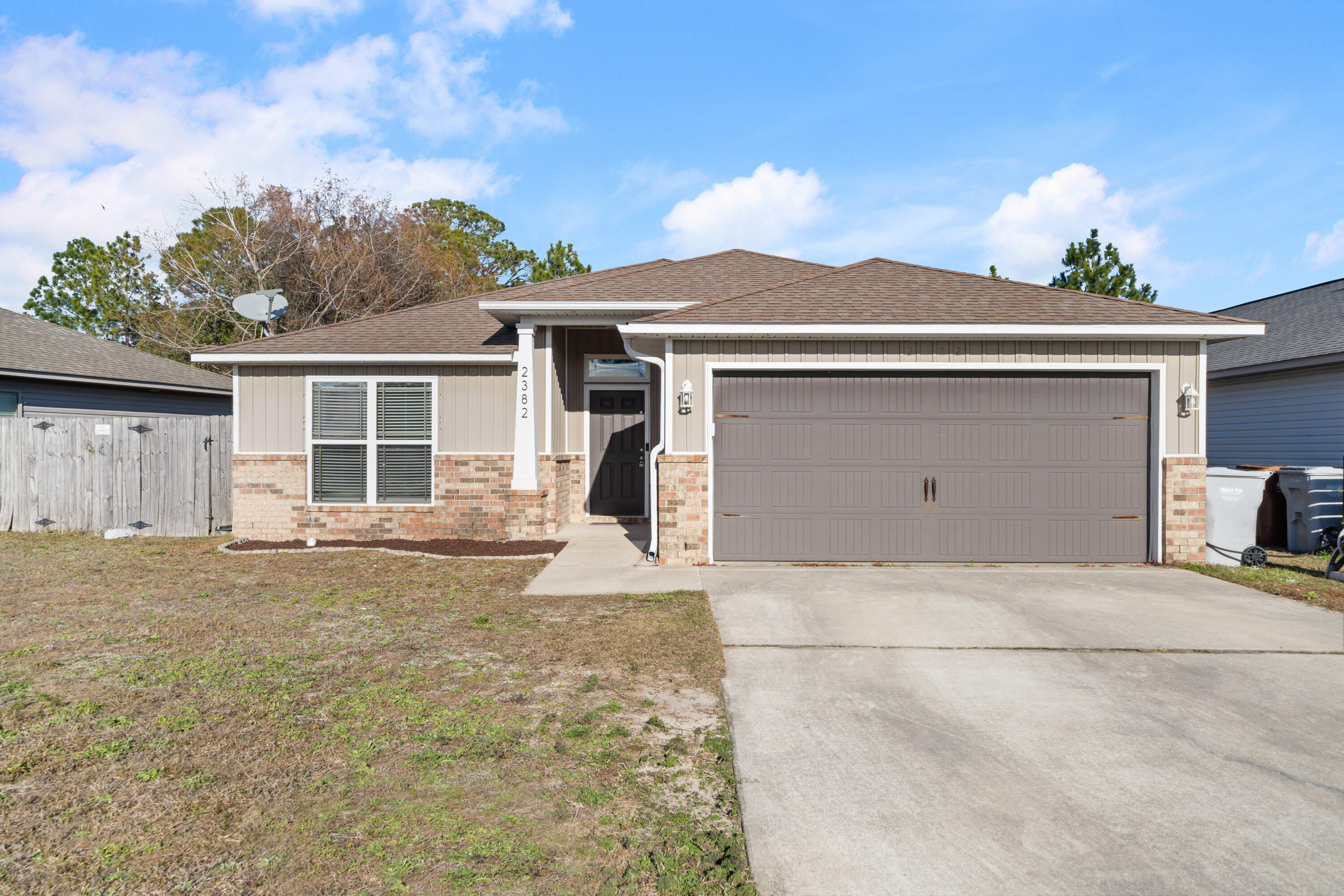 Charming Coastal Retreat Just Minutes from the Beach! Perfectly situated just 2 miles from the stunning beaches and within close proximity to Navarre High School. This meticulously maintained 1475 sqft residence offers a perfect blend of comfort and modern living. As you step inside, you'll be greeted by beautiful LVP flooring that flows seamlessly through the main living areas, providing both durability and style. The open-concept layout is perfect for entertaining, with a spacious living room that invites relaxation and gatheringsThe heart of the home is undoubtedly the stunning kitchen, featuring crisp white cabinets and elegant granite countertops.With 3 bedrooms and 2 bathrooms, this home provides ample space for families and guests alike. The master suite is a peaceful retreat, complete with an ensuite bathroom with a large walk in closet for added convenience
Step outside into your private fenced-in backyard, the ideal space for outdoor entertaining, gardening, or simply enjoying the Florida sunshine. For those who appreciate modern technology, this home is equipped with a smart home thermostat, allowing you to control your home's climate effortlessly. Don't miss out on the opportunity to live just minutes away from the beach in this great home. Schedule your showing today! VA Assumption at 2.25% Interest rate available for VA qualified buyers.
