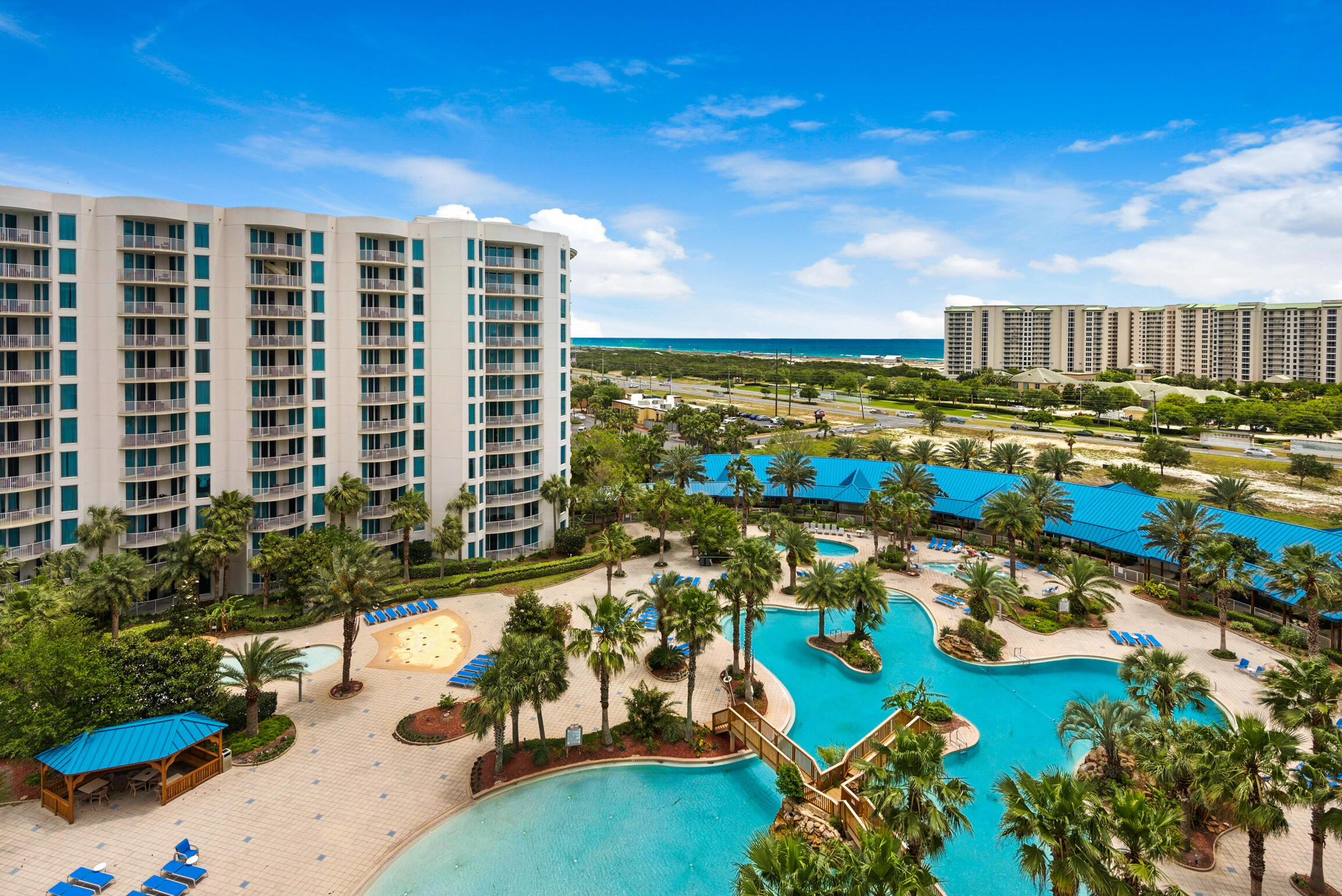 Palms Resort #1405 is an exquisite 2-bedroom, 2-bathroom condo, ideally located just steps from the pristine beaches of Destin. This luxurious retreat features a master suite with a plush king bed, private balcony access, and a spa-inspired ensuite. The guest room offers full-over-full bunk beds, perfect for families, with easy access to the second opulent bathroom. The stylish living area, with high-end furnishings and a sleeper sofa, accommodates up to 6 guests. Step onto the balcony to savor stunning pool views. Enjoy a gourmet kitchen with granite countertops and stainless steel appliances. The resort boasts Destin's largest lagoon pool, with five mesmerizing waterfalls, walking bridges, and an expansive lounging area. Additional amenities include a heated pool, children's splash... Nestled on 15 stunning acres in the heart of Destin, The Palms of Destin Resort and Conference Center offers an unparalleled upscale experience with a range of luxurious amenities. As an exclusive guest, you'll enjoy the breathtaking 11,000-square-foot lagoon pool, the largest in Destin, complete with five cascading waterfalls, walking bridges, and a spacious lounging area. The resort also features a heated pool, children's splash zone, and a whirlpool spa for ultimate relaxation.
Stay active with access to a state-of-the-art 2,265-square-foot fitness center, full-size basketball courts, and two lighted tennis courts. Explore nearby attractions like Joe's Crab Shack, Ruth's Chris Steak House, and Destin Commons, which offers over 75 shops and restaurants. Families will love the interactive water fountains, pirate-themed playground, and mini train at Destin Commons.
Experience the perfect blend of luxury, convenience, and fun at The Palms of Destin Resort!