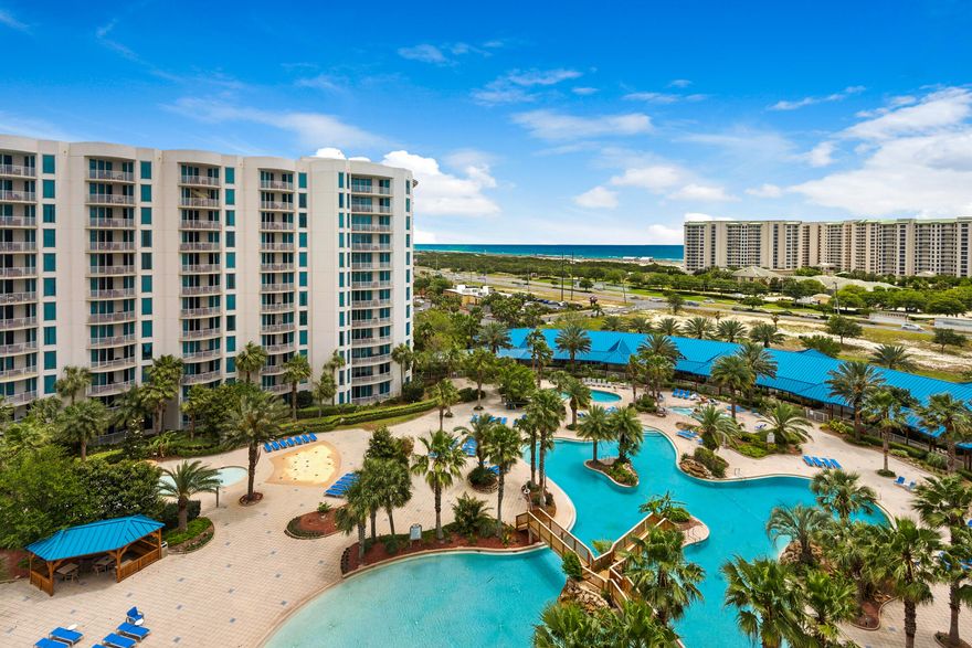 Palms Resort #1405 is an exquisite 2-bedroom, 2-bathroom condo, ideally located just steps from the pristine beaches of Destin. This luxurious retreat features a master suite with a plush king bed, private balcony access, and a spa-inspired ensuite. The guest room offers full-over-full bunk beds, perfect for families, with easy access to the second opulent bathroom. The stylish living area, with high-end furnishings and a sleeper sofa, accommodates up to 6 guests. Step onto the balcony to savor stunning pool views. Enjoy a gourmet kitchen with granite countertops and stainless steel appliances. The resort boasts Destin's largest lagoon pool, with five mesmerizing waterfalls, walking bridges, and an expansive lounging area. Additional amenities include a heated pool, children's splash... Nestled on 15 stunning acres in the heart of Destin, The Palms of Destin Resort and Conference Center offers an unparalleled upscale experience with a range of luxurious amenities. As an exclusive guest, you'll enjoy the breathtaking 11,000-square-foot lagoon pool, the largest in Destin, complete with five cascading waterfalls, walking bridges, and a spacious lounging area. The resort also features a heated pool, children's splash zone, and a whirlpool spa for ultimate relaxation.

Stay active with access to a state-of-the-art 2,265-square-foot fitness center, full-size basketball courts, and two lighted tennis courts. Explore nearby attractions like Joe's Crab Shack, Ruth's Chris Steak House, and Destin Commons, which offers over 75 shops and restaurants. Families will love the interactive water fountains, pirate-themed playground, and mini train at Destin Commons.

Experience the perfect blend of luxury, convenience, and fun at The Palms of Destin Resort!
