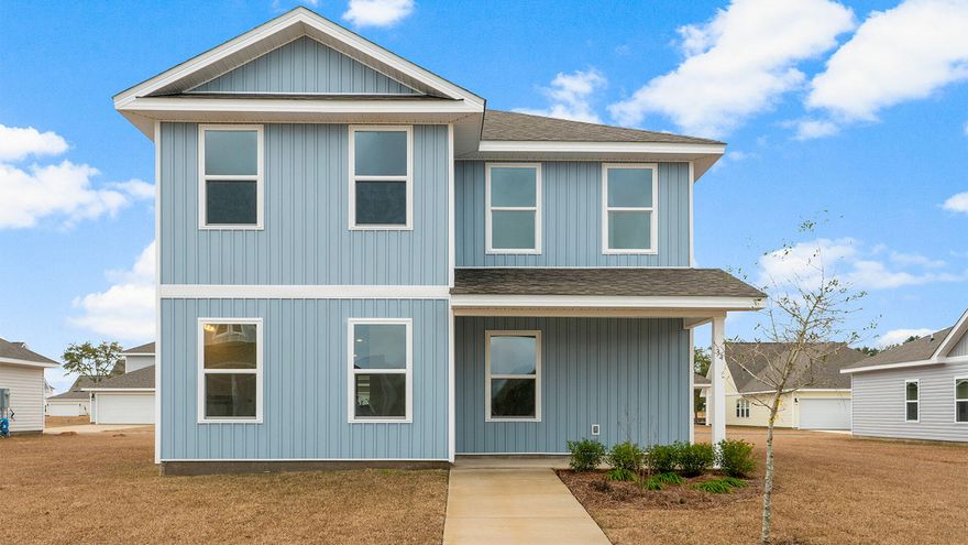The Owl's Head community is conveniently located off of Highway 331 in Freeport.  We are only 8 miles to Interstate 10, and 16 miles to beautiful beaches and Highway 30 A.  We offer 6 floor plans, 3 and 4 bedrooms.  All homes have rear entry garages.  This community offers a community area with paved walking trails and a spring fed lake. | The Inzer is a 2 story 4 bedroom, 2 1/2 bathroom home.  The primary bedroom is on the first level. 3 bedrooms are on the second floor with a flex space.  This home offers a Front and back covered porches. This home has a half bath downstairs, that is perfect for guests.