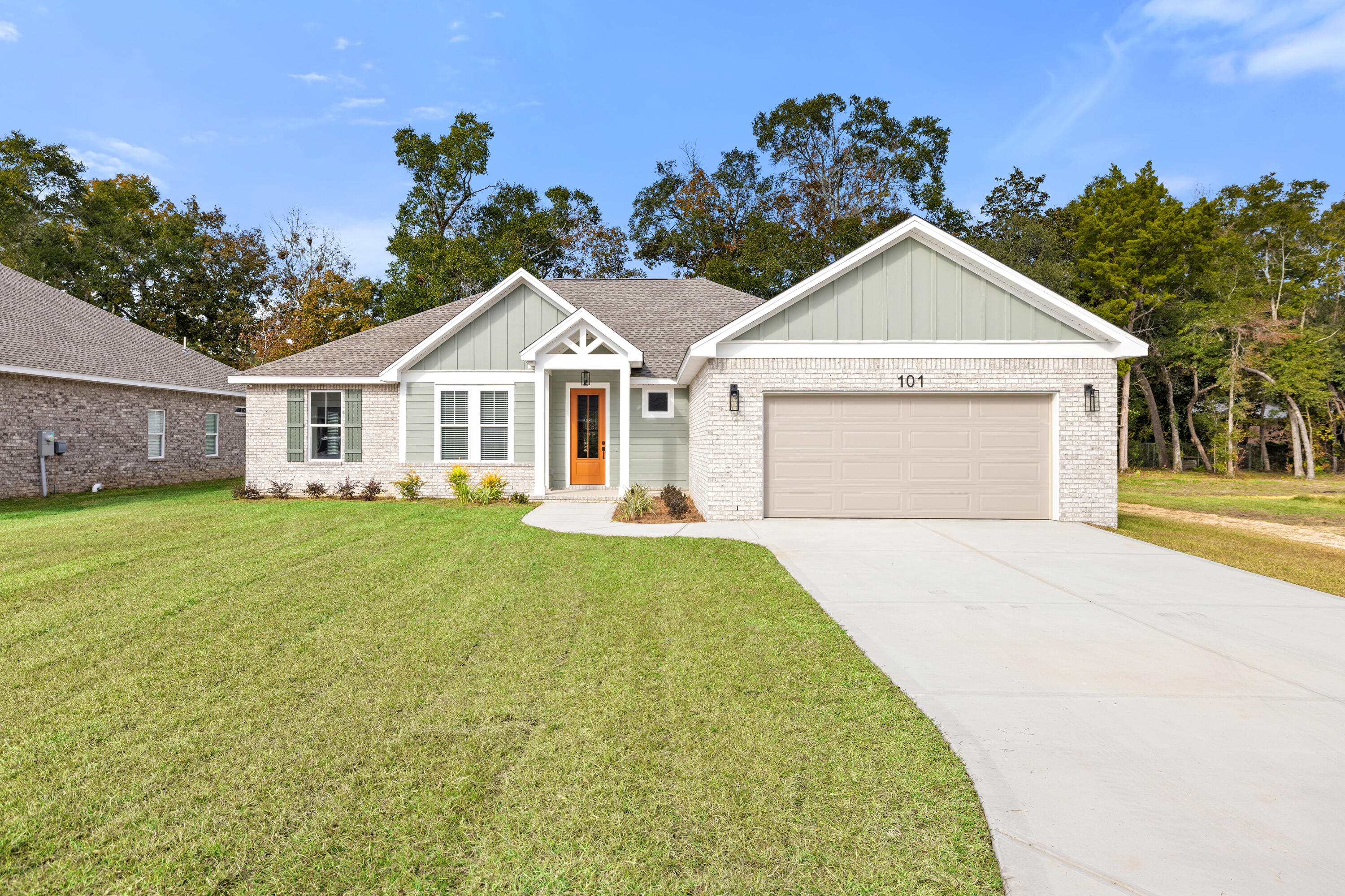 JUST 4 MILES from the Mid-Bay Bridge in Niceville and a short drive to Destin, this brand-new, stunning Craftsman-style home is located on a newly developed street in Choctaw Beach. Featuring a spacious floor plan, this home is flooded with natural light throughout. The DREAM kitchen features quartz countertops, under-cabinet lighting, trash drawer, an island with bar seating, a huge pantry and laundry room--perfect for an extra fridge or freezer. There's also a separate dining area and an open living room, creating a perfect space for entertaining or easy everyday living.The master bath features a beautiful walk-in shower, a separate toilet room, double sinks and a massive closet. Three of the bedrooms include walk-in closets for added convenience.Conveniently Located Near Eglin AFB Niceville, Destin, and Freeport, this home is just one block from Choctaw Bay and a boat ramp just a stone's throw away. Enjoy the covered back porch, complete with TV mounting, ideal for backyard games and BBQs.
Highlights:
-->Plenty of natural light throughout.
-->Master suite with a walk-in shower, separate toilet room, and huge closet.
-->3 bedrooms with walk-in closets.
-->Large pantry and laundry room (space for an extra fridge or freezer).
-->Gourmet kitchen with quartz countertops, under-cabinet lighting, trash drawer, single sink, and a kitchen island.
-->Separate dining area and open living room, perfect for entertaining.
-->Covered back porch with TV mounting for outdoor enjoyment.
--> One block from Choctaw Bay and boat ramp.