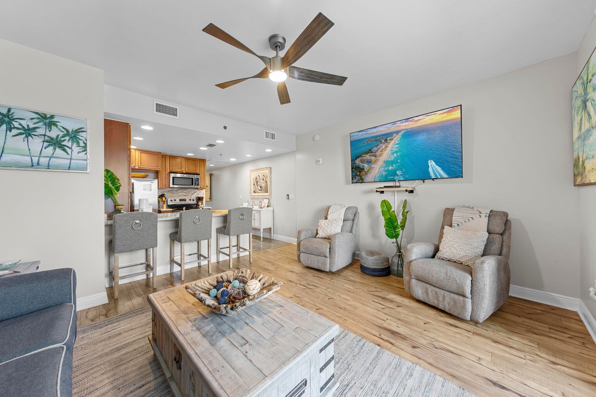 Welcome to your seaside retreat, where stunning Gulf views and modern comfort combine effortlessly. This freshly painted, 1-bedroom, 2-bathroom condo is a gem along the coast, offering not just a home, but an experience. Step inside to discover a beautifully renovated space featuring quartz countertops, elegant finishes, and new, stylish furniture. The living area is spacious, inviting you to unwind and soak in the breathtaking views of the Gulf from the comfort of your own home. The bedroom is a tranquil oasis, offering privacy and relaxation. With two full bathrooms, including an en-suite master bath, convenience is at your fingertips.