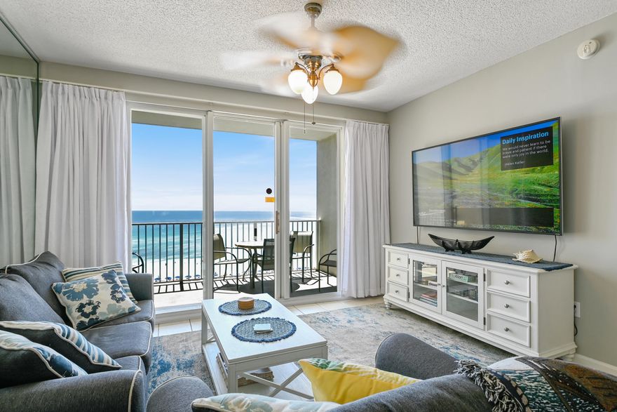 STUNNING CONDO**AMAZING GULF VIEWS**SECURE COMMUNITY**2000 FT OF BEACH**NEWER APPLIANCES*** ELEGANTLY FURNISHED These highly sought-after 2 bedroom, 2 bath open floor plan Gulf-view units rarely stay on the market for long. This 2 bedroom/2 bath condo boasts breathtaking, panoramic views of the beach and Gulf of Mexico. Enjoy DIRECT GULF VIEWS from both the living room and kitchen, perfectly situated on the 6th floor of Majestic Sun at Seascape Resort. This condo provides everything you need for ultimate relaxation and enjoyment in Florida. Impeccably decorated with great attention to detail, nothing has been overlooked. Additional features include NEWER STAINLESS STEEL APPLIANCES, including a dishwasher, range, microwave, and refrigerator. The living area also includes...  a NEWER SLEEPER SOFA to enhance your accommodations. The kitchen is equipped with white cabinets, granite countertops, and mirrored backsplashes. 
Majestic Sun offers impressive amenities such as a heated indoor/outdoor pool, 2 hot tubs, a fitness center, and a private owner's club parking garage. The resort also includes swimming pools, tennis courts, numerous on-site restaurants, and bike & golf cart rentals, all complemented by 2000 feet of pristine, snow-white beaches. Call now before it's gone!