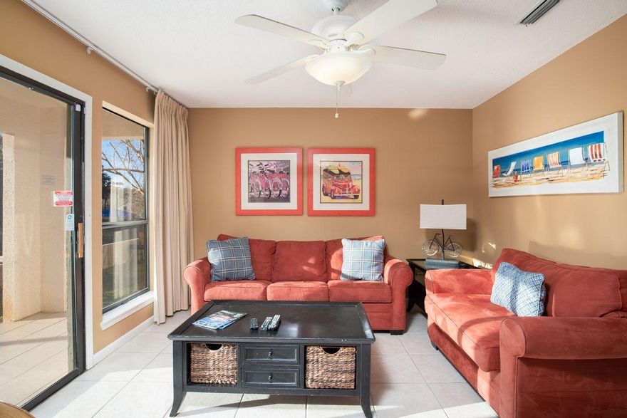 This exquisite property in the popular Tops'l Tennis Village is fully furnished and ready for enjoyment. Tennis enthusiasts will adore the location of this outstanding townhouse style condo overlooking Court 1 (center court) near the fitness center and main club house.  The open floor plan allows guests to move seamlessly from the light and airy living room to the warm kitchen and generous dining room. The expansive master suite offers a private balcony and ensuite bath with dual vanities. Tops'l is a nationally renowned tennis resort with all the amenities that make it a great place to vacation and enjoy. This desirable gated community offers 600 ft. of sugar white sands, amazing fitness center, year round tram service, two restaurants on site, and much more.  It doesn't get any better!