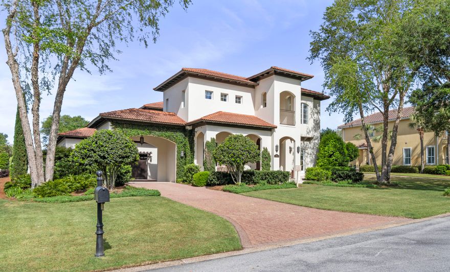 Welcome to 476 Seawinds in the coveted neighborhood of Bellamar, one of the most beautiful and unique neighborhoods.  Bellamar offers the 30A lifestyle with coastal tranquility as there are no short term rentals.  Bellamar is just across from the emerald waters of the Gulf of Mexico and offers its own private beach access.This gracious mediterranean inspired home is owned by an interior designer and attention to detail is obvious at  every turn.  Enter through the custom-designed 9 foot  double  doors  and admire  the limestone flooring that leads you to a living room with soaring ceilings  and clerestory windows.  A large office is  convenient  to the front  door with its  own set of french entry doors.Let the arched hallway lead you past a sizable, light-filled dining room to a