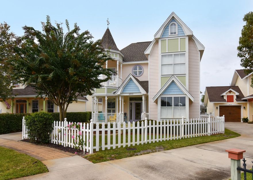 Immaculate, one owner, never rented, gem in highly sought after Sovereign Isle (borders Crystal Beach on south side of US Hwy 98). Charming Victorian neighborhood with only 38 homes. This is the house you have been waiting for with 5 bedrooms, 3.5 baths, and a two car garage. Ground floor consist of cozy living room with gas fireplace, separate dining room, kitchen with updated stainless appliances. Master bedroom on ground floor with en suite bath (separate tub/shower). One guest room, powder room and laundry on first floor. Second floor host large bedroom with en suite bath, and two additional guest rooms with shared full hall bath. Charming porches, front and back to enjoy the warm Florida sun. Common area with pool, bath houses, gas grills, and Koi ponds. Assoc dues $355 quarter.