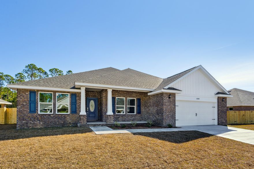 NEW CONSTRUCTION! No HOA! Estimated completion is Mid-May 2024. Seller pays for ALL CLOSING COSTS including prepaids, AND the seller will give the buyer a $10,000 credit towards upgrades and/or INTEREST RATE BUYDOWN. Buyer must use the builders preferred lender! (est. $26,000 buyer savings) Welcome to this inviting 4-bedroom, 3-bathroom brick home designed with an appealing open floor plan. It also includes a large bonus/flex room that could be seen as a office or den. This floor plan is perfect for hosting gatherings, and gives extra living space for families. The expansive living room seamlessly connects to the dining area and well-appointed kitchen. Luxurious touches, featuring scratch and water-resistant Luxury Vinyl Plank Flooring throughout the main living space. The kitchen is a chef's delight, boasting stainless steel appliances, granite countertops, convenient bar seating, solid wood soft-close cabinets and drawers, all accented with elegant brushed nickel hardware. The free-flowing layout leads to the grand master suite. The master bathroom is a haven of relaxation, complete with a garden tub, a separate all-tiled shower with dual shower heads, double vanities, and two generously-sized walk-in closets. Conveniently situated just off Hwy-87, this home provides easy access to restaurants, shopping, A+ schools, and the pristine shores of Navarre Beach. Call today to learn more and secure additional details! Photos are of a similar home. Explore the 3D tour for a closer look!