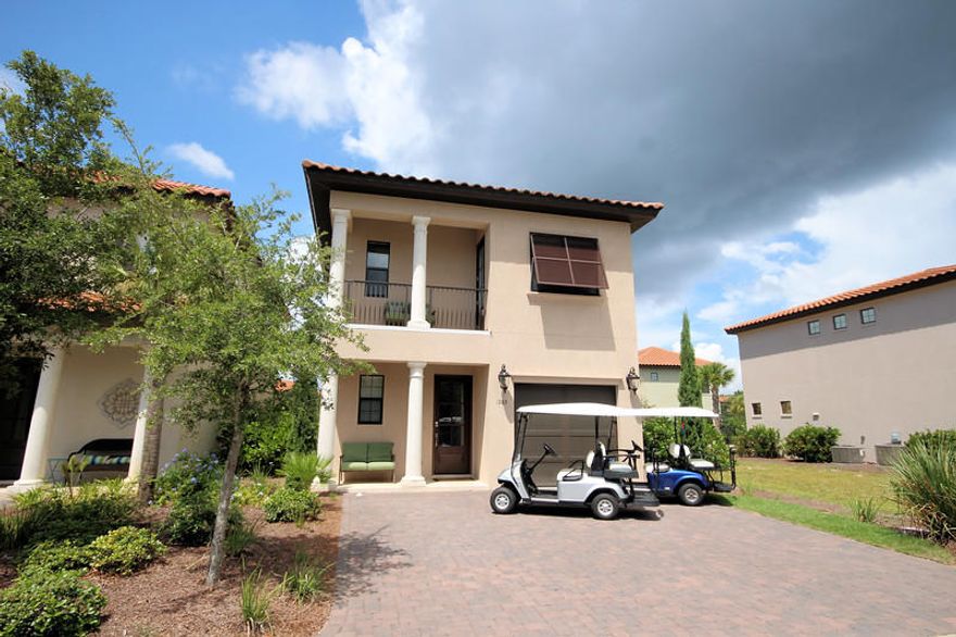 Custom Built in 2016 with architectural curved walls this four-bedroom, four-bathroom home with garage is located in Villa Lago within the gated community of Sandestin Golf & Beach Resort. The home is being sold furnished with a golf cart.The home features a coastal color pallet of gray, white and blue with polished quartz counter tops, stainless appliances, triple crown molding, and beautiful tile floors through out.The first floor features a bedroom and full bath with a bright open living, dining and kitchen area which makes this home ideal for entertaining. The master bedroom & bath, guest bedroom & bunk room each with private baths are located on the second floor. Take your golf cart to numerous shops, restaurants and entertaining at Grand Boulevard.