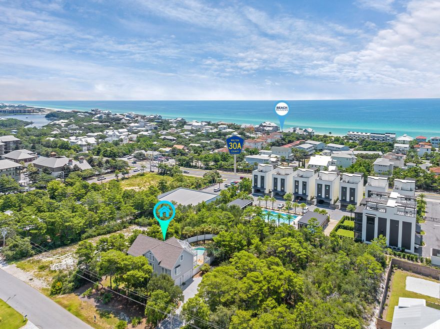 Set on a half-acre lot, at one of the highest elevations on Scenic 30A, this Gulfview home has so many unique features and wonderful offerings. With two full kitchens and three living spaces--one on each floor--the home is designed to host large groups and offer maximal privacy. Expansive decks provide vistas of the Gulf and the private pool sanctuary with waterfall feature out back. A two-car garage with golf cart and supersized parking area allows for boat and RV parking. Rental projections are $100K+. There are numerous updates to this home, including a new roof in 2021, Trex decking, interior flooring, kitchen appliances, and two full bathroom remodels. There is no HOA. No HOA fees or added restrictions means freedom of ownership and opportunity for creative growth and expansion. This is one of those rare 30A properties proximate to Blue Mountain Beach dining, shopping and the Gulf of Mexico that functions as an escape from the crowds, even during the busiest times of the year. When you reach home, you can breathe easy in space and solitude.

The home's lower level may be used as a separate one-bedroom, guest quarters with complete modern kitchen and full bathroom and may be locked out from the upstairs living. Ask your agent for a private showing and for vacation rental projections to help increase your investment potential.

77 Rolling Dunes Drive is approximately .3 Miles to the powder white sands located at the Blue Mountain Beach Regional Beach Access.

Walton County Topographical Map shows elevation at approximately 53 feet.

All information is deemed reliable but should be verified by buyer. All measurements are approximate.