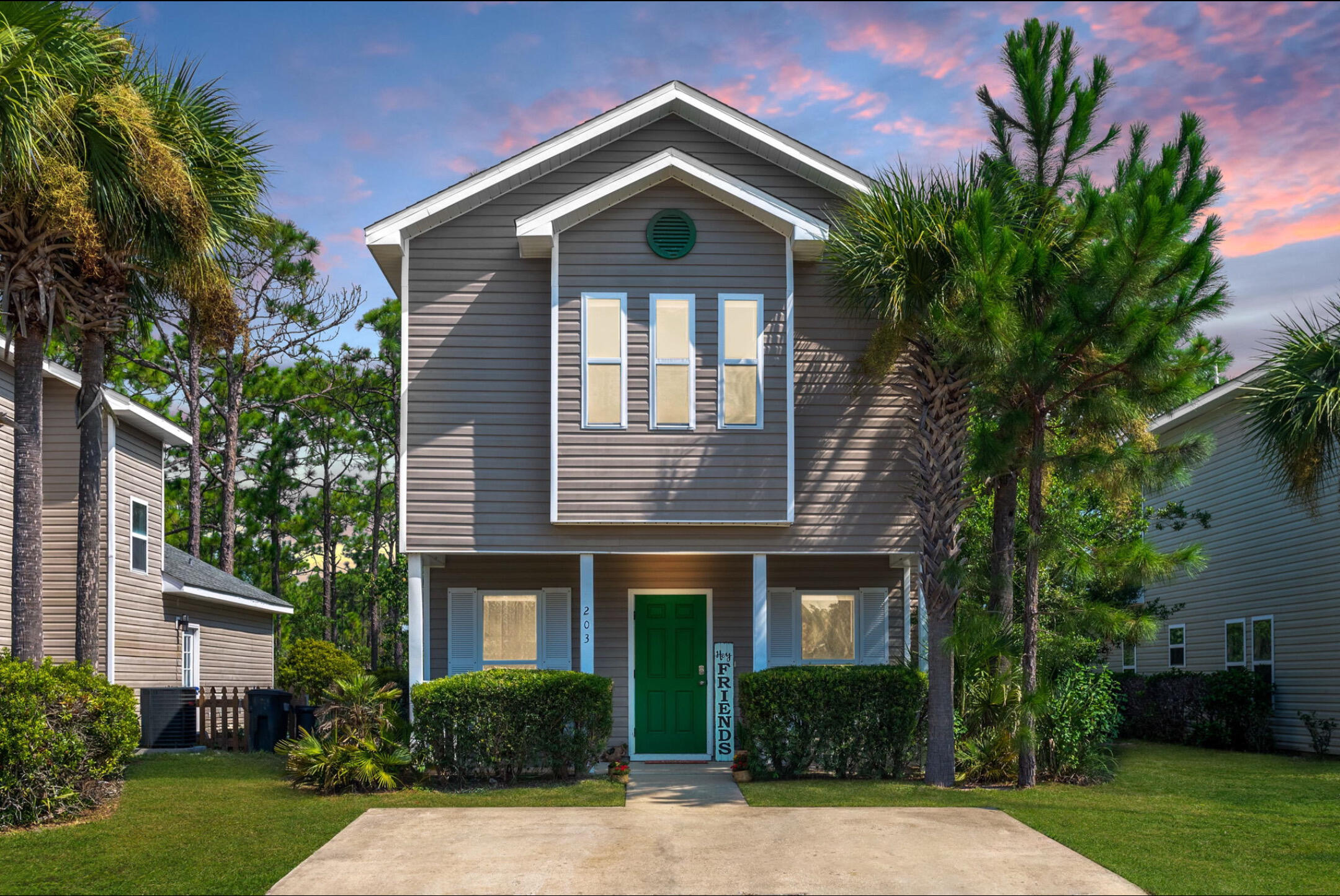 Welcome to this beautiful neighborhood offering a 2 story home with 3 bedrooms, 2.5 baths, 1st floor primary bedroom, 2020 SS appliances, washer/dryer included, new LVP in main living area, walk-in closets, plenty of natural light, quaint front porch for sunsets, side patio for grilling and backyard is woods filled with wild life The neighborhood pool is great for those hot summer days. Ride your bike to gorgeous 30A beach 3 miles away or drive a golf cart 1 mile to Grand Boulevard for shopping, live entertainment, local market on Saturdays, amazing restaurants, movie theatre, Sacred Heart hospital and Grand Fitness gym. Launch your paddle board or kayak in to Hogtown Bayou just around the corner. HOA covers lawncare and community swimming pool.