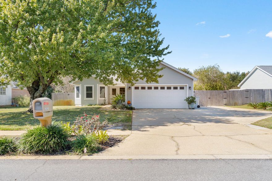 3/2 with cathedral ceilings, split floorplan, new roof in 2022, new HVAC in 2024, all new siding in 2018, new gas water heater in 2022, new paint, new LVP flooring, all new hurricane windows and entry doors, new fence, new shed with cement pad, new garage door/motor, and working yard sprinklers! See documents for all of the updates. Wood burning fireplace, and beautiful plantation shutters on all of the windows, concrete pad with boat/ RV hookup on the side of the house, and the backyard is a beautiful oasis! No HOA, and the ADT alarm system conveys. Close to the beach and military bases. Washer/dryer do not convey. Buyer to verify sf, schools, and anything else they deem important before purchasing this property.