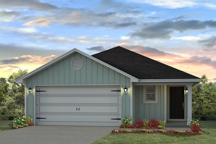 The Jemison plan has 3 bedrooms, 2 bathrooms and a two car garage. This is a very open split bedroom plan that offers lots of natural light. Standard features of this home include vinyl flooring throughout the common areas and carpet in the bedrooms and hallways, LED lighting package, and durable laminate countertops in kitchen and bathrooms. The monthly HOA fees for Crescent Mill section of $297.00 include: Over 150 cable channels, access to all pools, 24 hour gym, clubhouse, movie theatre, tennis and basketball courts, playground, and bay club with fishing pier. HOA also includes a full landscaping program. Every yard is maintained, cut, mulched, fertilized and irrigation is included.