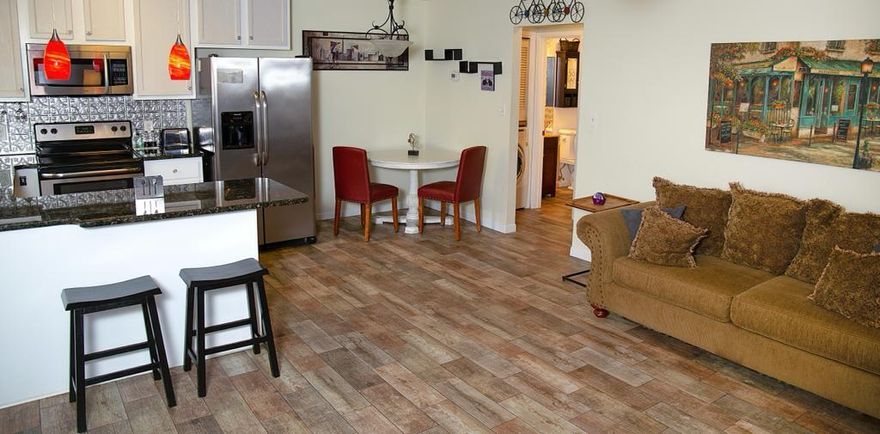 Enjoy old school Florida charm on the South side of Emerald Coast Parkway.  This Efficiency Townhome is move-in ready and being sold furnished.  This quaint beach get away is just 2 blocks to the white sand beaches of the Gulf of Mexico.  Walk, bike or golf cart to all Miramar Beach attractions, dining and entertainment. While short term rentals are NOT allowed, this unique turnkey property could make an easy to own primary residence or second home vacation get-away.  The sellers favorite upgrade is the washer/dryer combo allowing for in-unit laundry. Low HOA fees are the cherry on top. Buyer to verify all pertinent information.