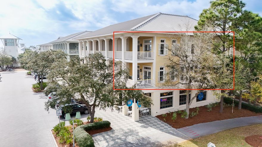 Discover the epitome of luxury living, an exquisite two-story, 2-bedroom/2.5-bath corner condo, nestled in the heart of Watercolor's vibrant Town Center! TAKE THE BUILDING'S ELEVATOR to this extraordinary residence perched above the Beach Happy Cafe, serving as a gateway to all the amenities you adore about this charming locale.Savor the convenience of having the newly renovated beach club, boutique shops, and gourmet restaurants, just a stone's throw away. The home, cherished as a second abode by its current owners, holds immense potential as an irresistible rental option due its prime location.Step into the first level, graced with a sun-drenched sunroom and an adjacent newly updated half bath. This versatile space can serve as a guest sleeping area, courtesy of the existing pullout sofa, or as a serene home office. The expansive open floor plan, accentuated by an abundance of windows, floods the living and dining areas with natural light. The 12-foot ceilings lined with extensive trim and crown molding add an extra touch of elegance. French doors usher you onto a generously sized balcony (18x10), perfect for outdoor relaxation and entertainment.

The kitchen boasts freshly painted cabinetry, pristine white quartz waterfall counters and backsplash, and brand-new stainless steel appliances. A cozy breakfast bar seating four completes this culinary haven. Essential updates, including a new water heater and HVAC system, ensure a comfortable living environment.

The second level unfurls into a master bedroom, resplendent with an en-suite bath. French doors open up to another spacious (18x10) balcony. Further down the hall, discover a guest room featuring a king-size bed and a private bath. 

This condo is offered furnished, with the exceptions.  See exception list provided.

The Watercolor community provides an array of unparalleled amenities. The recently expanded Beach Club offers three distinctive pools, on-site restaurants, sunset decks, beach service, and more.
Experience the joy of Camp Watercolor, a thoughtfully curated space boasting pools, a lazy river, pool slide, food service, and regular camp events. The Frog pool, tennis/pickleball center, and walking trails are additional luxuries at your disposal. Bordering the magnificent Western Lake, the neighborhood features the Boathouse, offering a variety of activities such as paddleboarding, canoeing, and kayaking. Uncover a lifestyle of grandeur and convenience, all in one exceptional address!