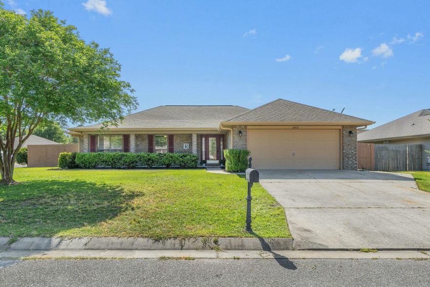 Welcome to your Bay Side retreat in the heart of Santa Rosa County! This 4 bed 2 bath home sits on a corner lot in a tucked away community. As you step inside, you're greeted by a bright living area with smooth vaulted ceilings overhead. New luxury vinyl plank flooring flows throughout, complemented by fresh paint, recessed lighting, and updated lighting fixtures in each room. The kitchen offers generous granite countertop space and an open layout. Four spacious bedrooms provide plenty of room for family, guests, or a home office. Outside, a widened driveway allows for additional parking.  The sizable yard features a sprinkler system for for easy lawn maintenance, and an 8x16 workshop/shed-complete with power. This home is walking distance to the Bay and it's wonderful paved walking path.