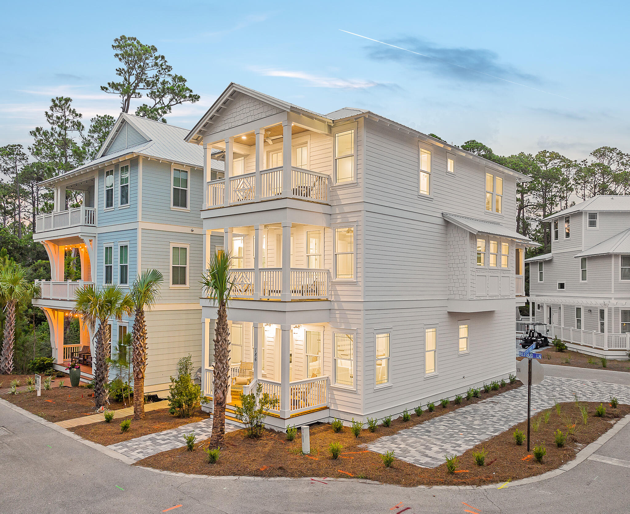 ''Five Porches'' is a completed new construction opportunity in Treetop Village on a corner lot with ample paved parking. Attractively positioned as a rental investment, primary, or secondary residence. Easily accessible and private with two gates one from 30A through Seacrest Beach and a second gate on Highway 98. Thoughtfully curated with coastal inspiration featuring five bedrooms and four and a half baths. Highlights include: an open concept with two living rooms spaces, a game room, and bunk room behind a three-story facade. Five porches provides multiple areas for entertaining inside and out including a first floor living room with a linear gas fireplace, and an additional area for gathering on the second level inside and out with a screened in porch and media wall.