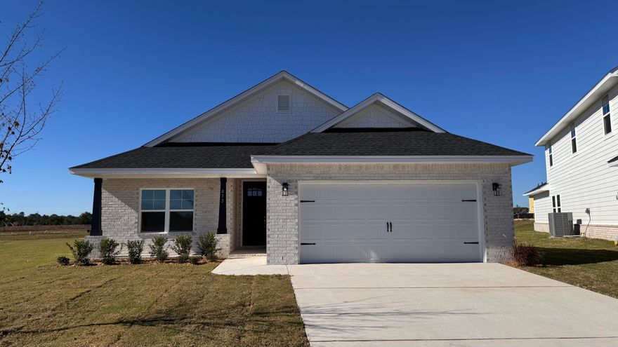 20 minutes from Blue Mountain Beach!  F Full brick, open concept, 3 bedroom, 2 bath plan with LVP flooring throughout; no carpet. Home features minimum 9' ceiling height with trey in M. Bedroom and soaring ceiling in living room.  8' entry doors, large rear covered patio, Master bedroom is 14 x 22.  Generous size master closet, separate garden tub and shower, quartz counter tops, undermount sinks, lever-handled doors, sprinkler system with well & pump, fully sodded yard, pull-down attic stairs, garage opener.  Sit