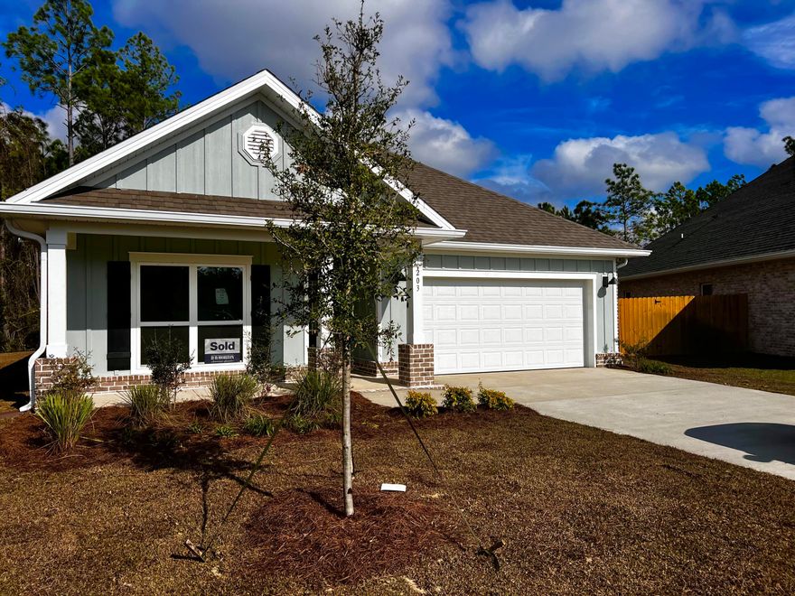 Beautiful new home in a fantastic location, Luxury Vinyl floors throughout, quartz countertops, large yard, two car garage, Large primary suite with duel sinks and a separate tub and shower, covered patio in the front and back of home, locked just a couple miles to 30a and all of its fabulous beaches, shops and restraints, walking distance to the middle school and close to the new elementary school