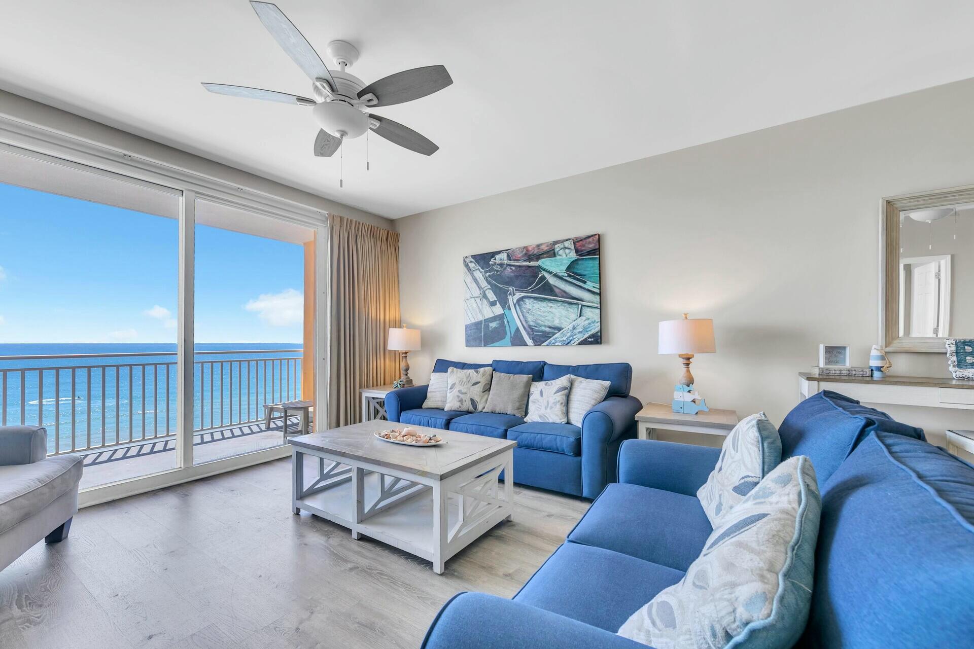Discover your perfect coastal retreat at the family friendly Splash Resort in PCB! This 2 / 2 condo Plus bunk has a unique layout only a few unit in the building has. Enjoy breathtaking Gulf views from your large balcony with Plywood furnishing, and wake up to the sound of waves every day from the premium 9th floor location. This condo boasts new flooring, fresh paint, and new furniture throughout including a top of the line sleeper sofa which will comfortably accommodate 8 guests in the unit. The SPLASH Resort is known for its wonderful amenities for families, including a large fitness center, outdoor spa, water park, lazy river, beachfront pool, Toddler Play area, arcade, tiki bar, Rip Tide Bar & Grill and an easy access sky walk to covered parking. Pier Park and many restaurants nearby This location is across the street from ''Alvin's Island'' beach shop, and only a few blocks away from the locals' favorite, Mike's Diner. Pier Park Outdoor Shopping Mall is only 2 miles away, Carillon Beach and the 30A corridor are only a few minutes away to the West. Strong Rental History upon request. Don't let this rare opportunity of owning this incredible condo slip away, come see it today.