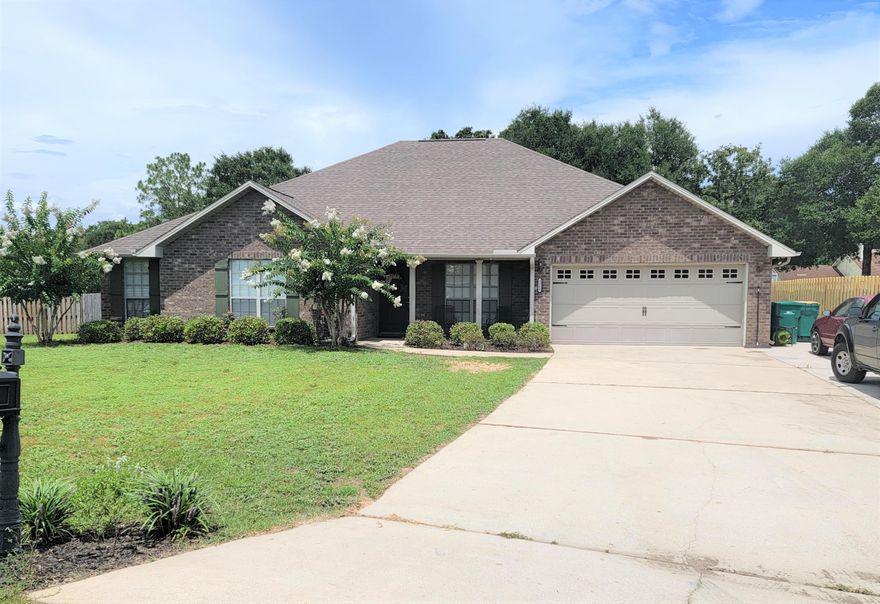 Presenting the ''Buttercup'', 2820 square feet all brick home located in the convenient subdivision of Lee Farm in Crestview. With one of the largest yards in the S/D. The 1st floor of this beautiful home has exotic tigerwood engineered wood floors in the foyer, living room, dining room and breakfast area with porcelain tile in all wet area* Nine foot ceilings features crown molding in the dining, living, breakfast, and kitchen areas which provide for a nice expanded feel* 42'' raised panel cabinets in the kitchen along with granite counter tops and back splashes*Spacious Primary bedroom with its own sitting area and large walk-in closet*The primary bath has a large walk-in granite shower with separate tub and double vanity sink topped with matching granite* (Cont) The other side of the home, you'll find three other bedrooms and a private guest suite with its own private bath* The guest suite was for a little princess, complete with custom paint & a wall mural. Upstairs, you will find a large "man-cave" for the perfect get-away or it can be used as an exercise room or office* Additional features of this home include upgraded door levers, painted ceilings (no popcorn), outside unit has been replaced in 2020 & county taxation.  With one of the biggest lots in the neighborhood, this  ??  ACRE lot is flat, level & enclosed by a privacy fence. Home exterior also features rain gutters, flood lights, and security system. Blueberry Bushes, Grapes, Asian Pear Trees & Peach Tree. The Neighborhood has a community playground. *Refrigerator in Kitchen does not convey
All measurements are approximate.

