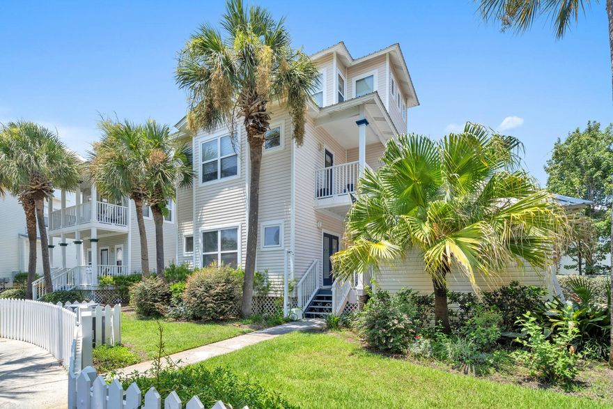 Ideal location in the heart of Miramar Beach, Steps to the sand, no roads to cross. Charming three story cottage, recently updated baths & new furnishings, has an inviting front porch leading to a spacious & open 1st floor layout! Gorgeous kitchen, living area, full bath, huge guest bedroom and relaxing back porch. The 2nd floor features a large primary bedroom with an en-suite bath & private porch. Two guest bedrooms with private porches and a full bath. Enjoy the views from the sunny 3rd floor bunk room. Owners in Gulfside Cottages enjoy two nearby beach accesses, white picket fences throughout, lush landscaping, and heated community pool. Each home has a detached carport w/ storage. Convenient to nearby shopping, grocery stores, fast food & fine dining. Sold fully furnished!