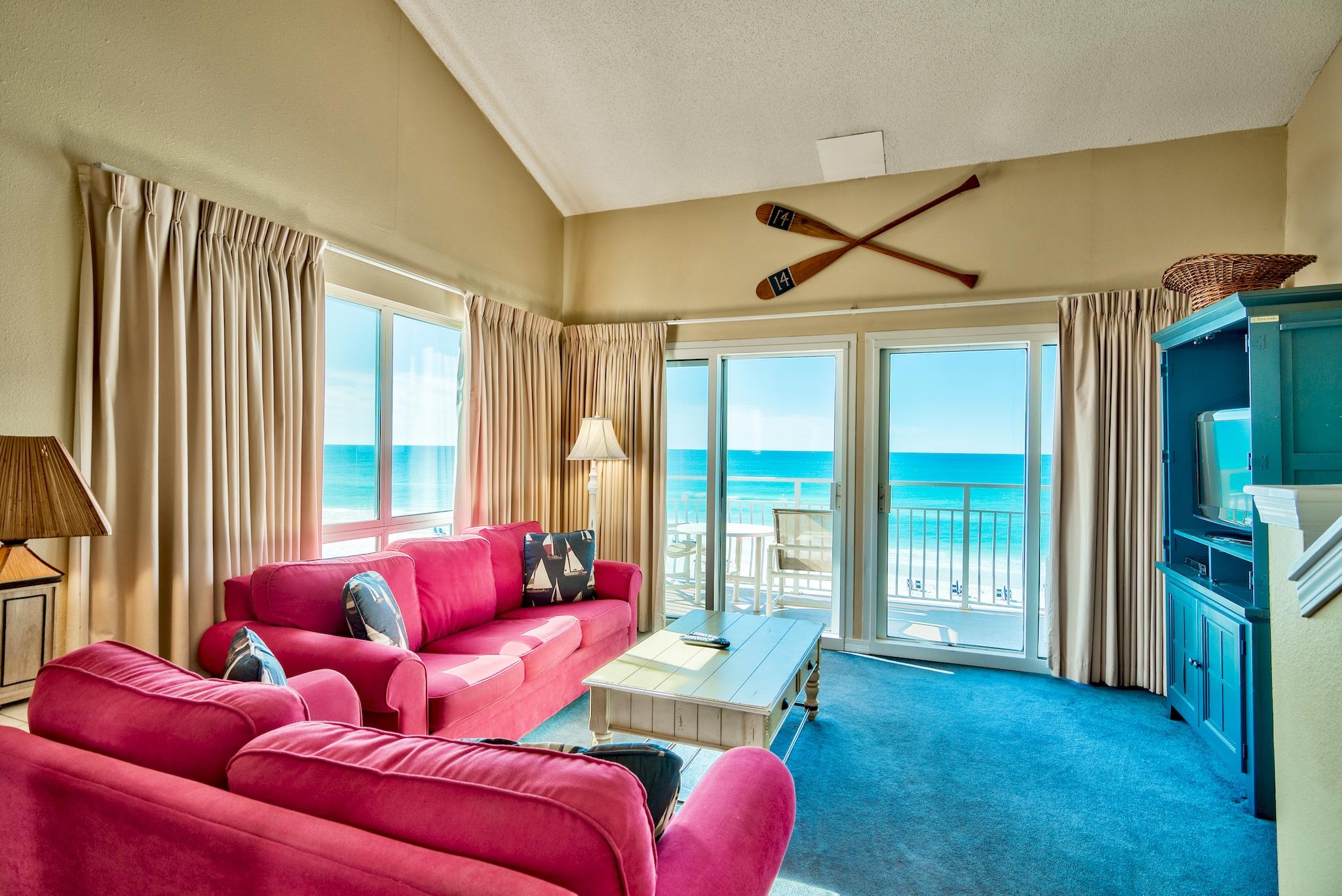 Incredible opportunity to own a corner unit at Crystal Sands - a quiet, low-density development located directly on the Gulf of Mexico on historic Scenic 98 near many conveniences. Crystal Sands consists of two Gulf front 3-story condominium buildings in the popular Crystal Beach area of Destin. Unit #301B is located in the East building and is a fully furnished 2-level, 2-bedroom corner unit facing east. Capture breathtaking views of the emerald green waters of the Gulf of Mexico from the large wraparound windows & sliding glass doors. The lower level features an open floor plan & vaulted ceilings for a spacious feel. Walkout from the living area to a private balcony, which is the perfect place to relax, listen to the waves, entertain or enjoy outdoor dining. Coastal living at its finest!