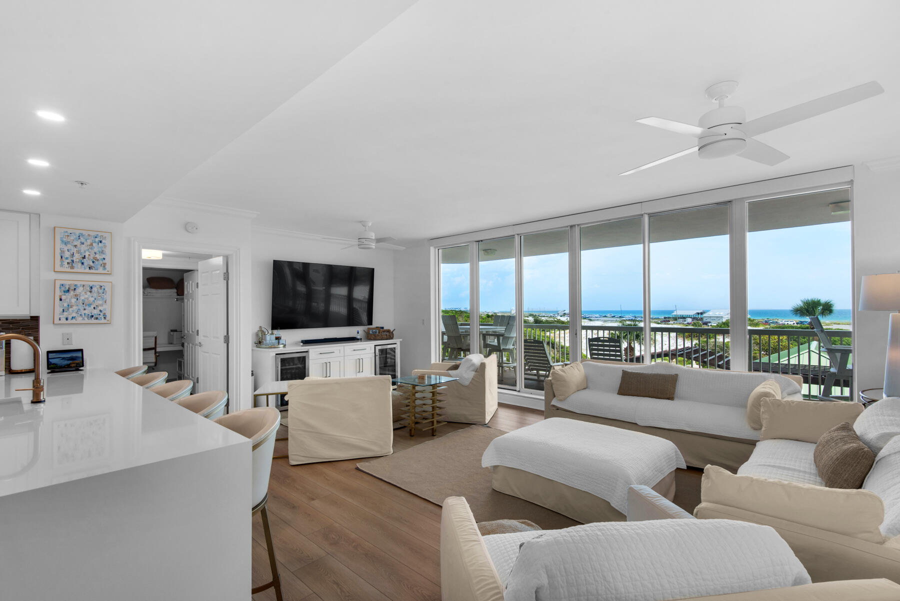 Located on the 3rd floor of the exclusive, rental-restricted St. Barth at Silver Shells, this highly desirable gulf-facing condominium offers stunning views and upscale coastal living at its best. At 1569 sq. ft., this totally remodeled 2 bedroom 2 1/2 bath unit easily sleeps 8+. The living/dining kitchen area, framed by floor to ceiling windows, provides breathtaking gulf views and opens to a 318 sq. ft. terrace. The split-bedroom floor plan, both with ensuite baths, also provides great views, ultimate privacy and terrace access. The master suite features a walk-in closet and spacious bathroom with a double vanity, tub, separate shower, and private water closet. The guest bedroom with full bath has 2 sleeping areas, one with XL twin bunks and the second with a queen over a king bed and are separated by a barn door when needed for privacy. In addition, there is a half bath and separate laundry room. This condo is sold furnished with some exclusions. The condo was gutted and totally remodeled in 2021. At that time, all systems, appliances, fixtures, flooring, etc. were replaced. Remote-controlled solar shades were also added to every window. St. Barth is a short-term rental restricted building nestled within the prestigious 31-acre gated community of Silver Shells Beach Resort & Spa. The building is bordered by the pristine Henderson Beach State Park to the east. St. Barth amenities include a lovely lobby, private pool and hot tub, outdoor grill area, climate-controlled storage, garage parking and a guest suite. Silver Shells is a 27+ acre guarded & gated resort with over 1000 ft. of beach frontage. Amenities include: the lagoon pool with kiddie pool and hot tub, indoor/outdoor heated pool, separate cardio & weight rooms, 2 tennis courts, 6 pickle ball courts, basketball court, children's playground, Silver Shells Day Spa and Ruth's Chris Steakhouse.