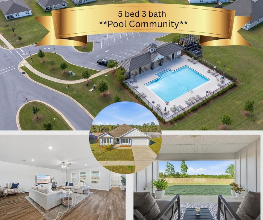 ✨ OPEN HOUSE Friday | 4-6PM ✨ Discover the Florida dream in this move-in-ready 5 bed, 3 bath South Crestview home. Spanning over 2,500 sq ft. Nestled in a lifestyle-focused community with sidewalk-lined streets and schools within walking distance, this property offers the perfect blend of convenience and comfort. The spacious interior flows seamlessly to an extended back patio overlooking peaceful green space, providing a premium, private backyard setting. Enjoy the community pool just a short walk away--all the perks of a pool without the maintenance! Perfectly situated for an easy commute to 7SFG and Eglin AFB. This is the space and location you've been waiting for!