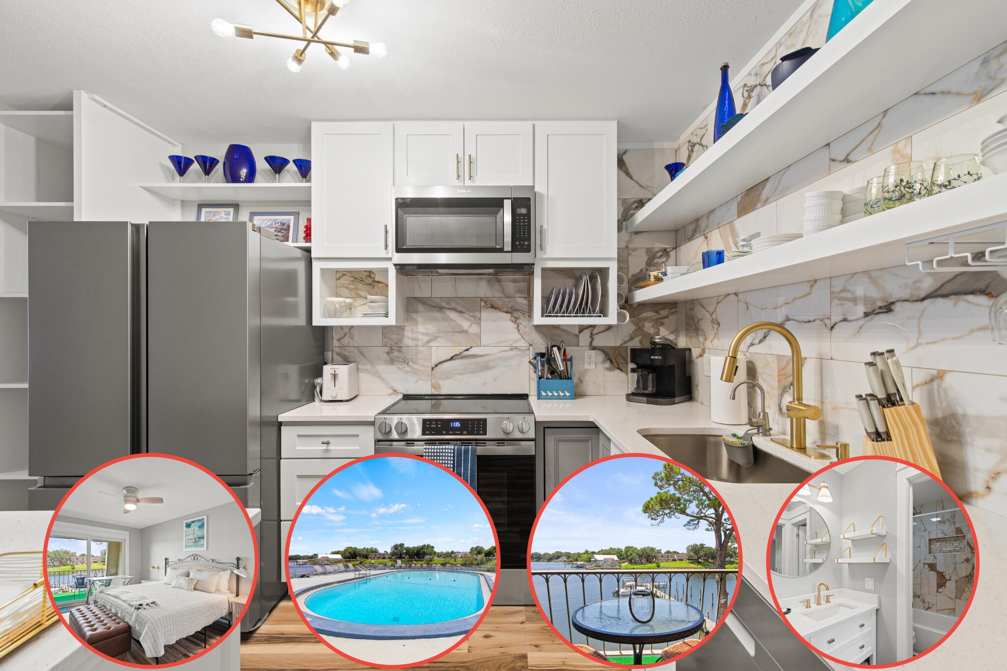 Gorgeous, new everything condo on the stunning Cinco Bayou! LOW HOA! After a complete renovation this condo offers a tranquil and beautiful way to experience the best of bayside living. BRAND NEW HVAC and tankless HWH and this building also has new plumbing, electrical and roof. Step inside to beautiful LVP floors, trendy light fixtures, and fresh paint throughout. The kitchen boasts new cabinets, quartz countertops and stainless steel appliances. The bathroom is decked out in gorgeous tiles, new vanity and fixtures. The complex offers exclusive access to a dock and a peaceful fishing area, perfect for relaxing afternoons on the water. Take advantage of the sparkling swimming pool, enjoy some time on the tennis courts, or make use of the convenient on-site laundry room. VA financing approved and conveys furnished.