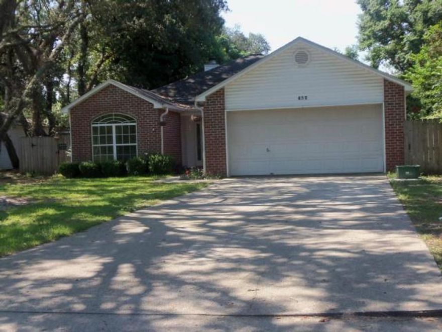 This 3BR/2BA rental home is one of the best values in Fort Walton Beach. The split floor plan offers privacy that is ideal for families or roommate situations. The living room is open and inviting with a wood burning fire place. A mixture of tile and hard floors throughout makes cleaning a breeze. The galley style kitchen has granite countertops and is adjacent to a cozy breakfast nook. The master bath has double vanity and a walk-in closet and the master bedroom is very spacious.
Enjoy outdoor living with a covered patio and a large privacy-fenced backyard with a shed for some extra storage space. The two car garage has work benches and shelving already installed.
This home is just a short drive from our military bases and is also centrally located near schools, medical faciliti shopping and restaurants. Call us to schedule a showing today!